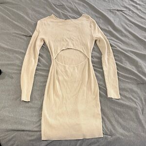 Forever 21 Cream Long Sleeve Cut-Out Dress